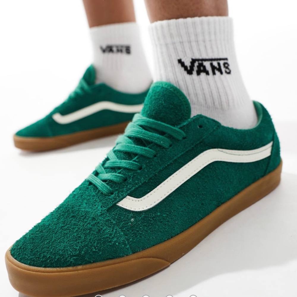 Vans Old Skool Lowpro fluffy suede gum sole sneakers in green